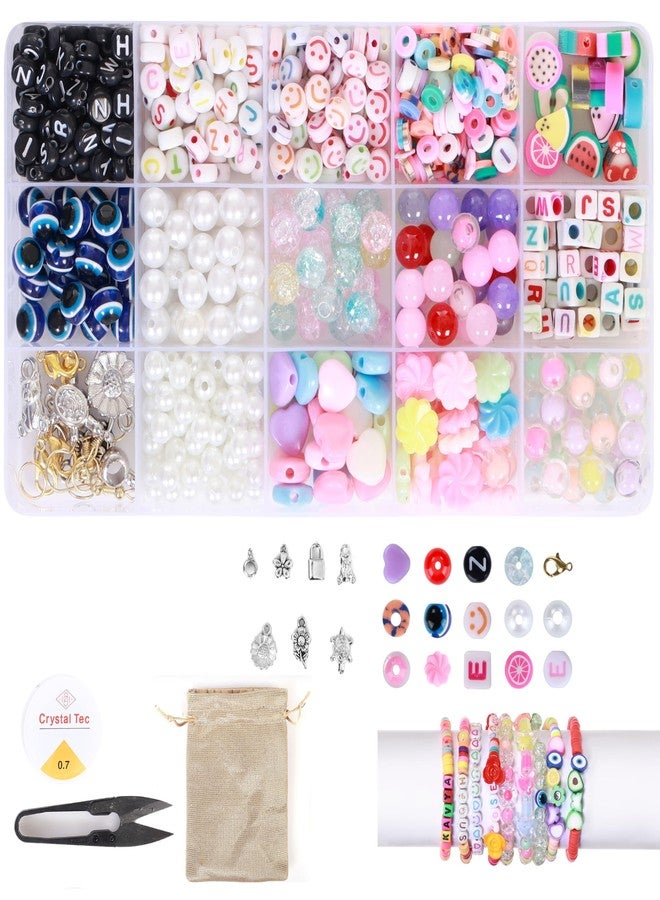 Ambitieux 15-Compartment Bracelet Making Kit for Girls & Kids - 400+ Beads Including Evil Eye, Pearl, Alphabet, Smileys, Hearts, Charms & Tools - DIY Jewelry Craft Set with Cutter, Elastic Thread & Gift Bag Birthday girls 2 3 4 5 6 7 8 9 years (All mix) - Image 1